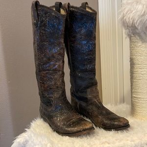 Distressed FRYE Tall Brown Boots, 7.5